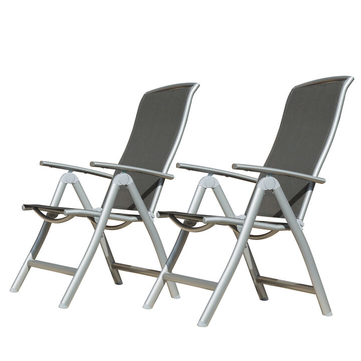 CLIHOME Aluminium Frame Textilene Fabric Folding Chairs,Outdoor Patio Adjustable High Back Lawn Chairs(Set of 2)