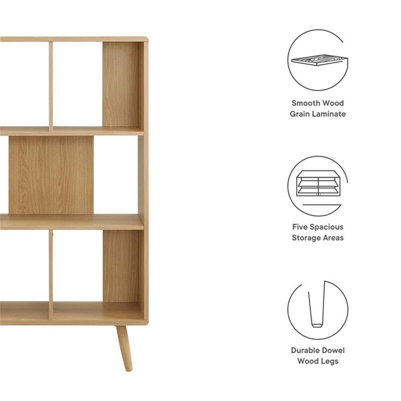Modway EEI-5743-CHA Transmit 5 Shelf Wood Grain Bookcase, Charcoal image number 8