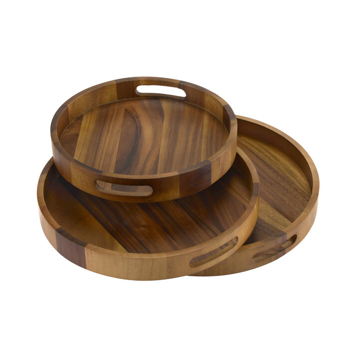 Set of 3 Round Serving Trays - Solid Bottom