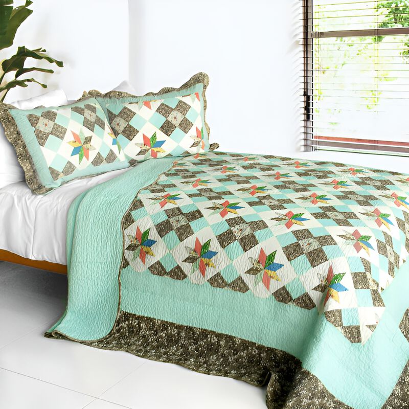 Vermicelli Quilted Cotton Printed Quilt Set Queen Size Deep in My Heart Design Set image number 0