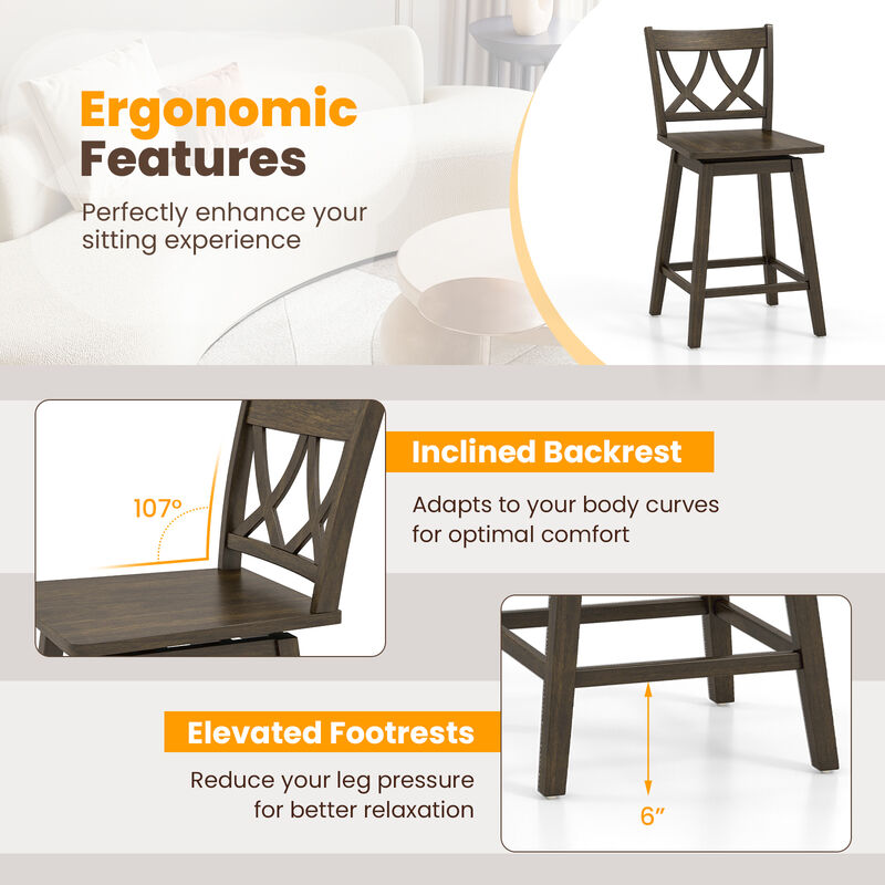 Bar Stool Set of 2 Wooden Bar Chairs with Rubber Wood Frame