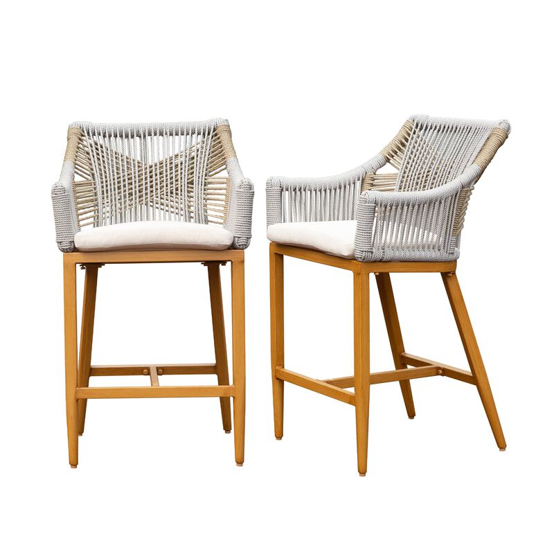 CLIHOME Modern Textilene Bohemian Style Counter Bar Chairs,Outdoor Patio Aluminum Tall Bar Chairs with Cushion(Set of 2) image number 0