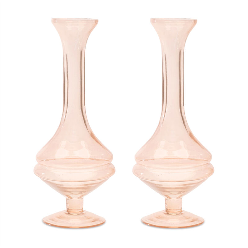 HomeRoots Set of Two 9" Pink Glass Trumpet Table Vases image number 0