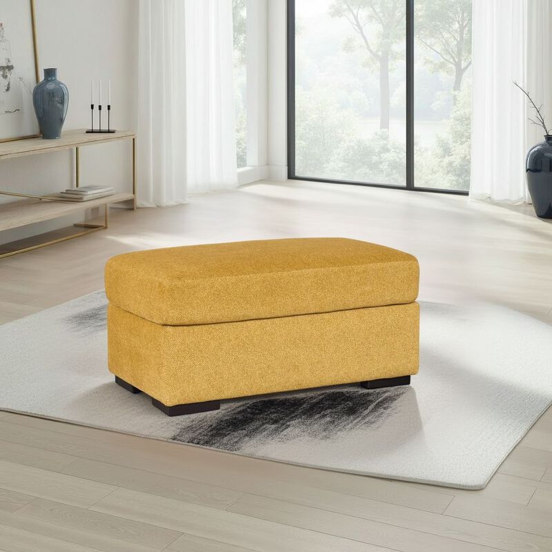 Viena Rectangular Accent Ottoman, Soft Yellow Faux Velvet 24x39 Inch - Benzara