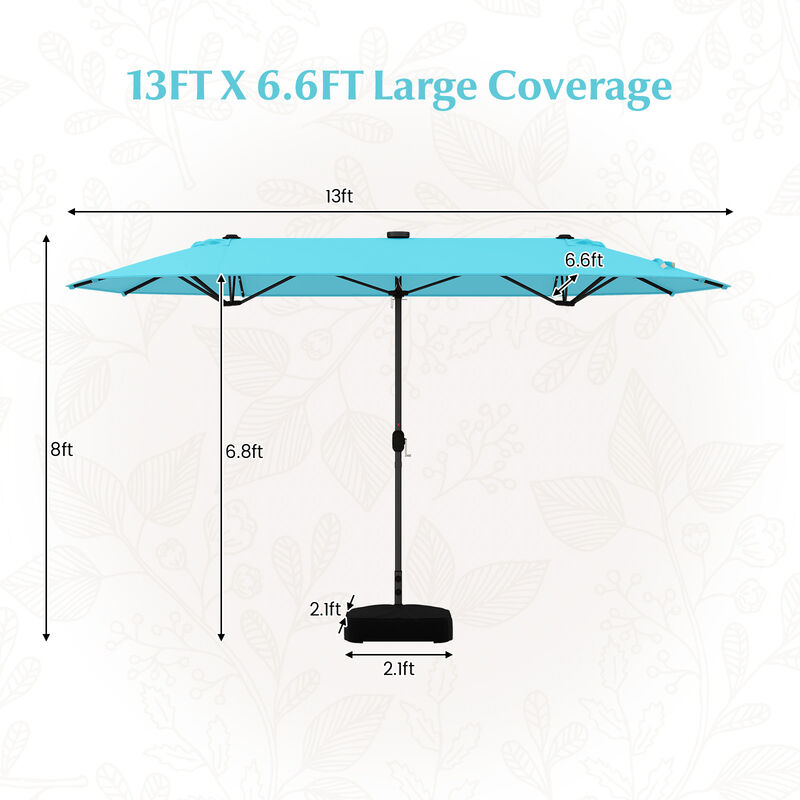 Double-sided Patio Umbrella with Solar Lights for Garden Pool Backyard