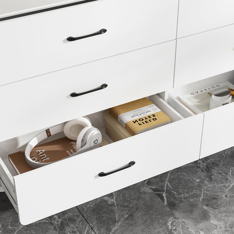 FUFU&GAGA Modern 15-Drawer Dresser with Sleek Black Handles (117.9" W x 15.7" D x 30.7" H), White