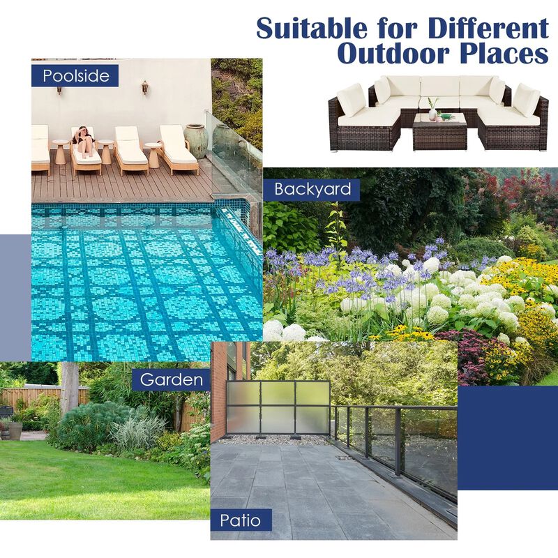 Mondawe Modular 7-Pcs Design PE Rattan Sofa Set,With 50K BTU Fire Pit & Detachable Cushions Chair