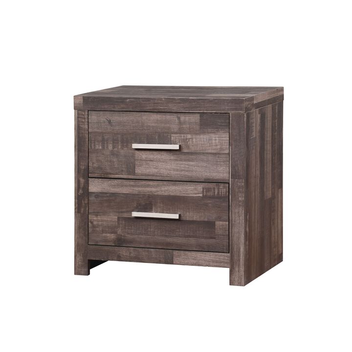 Nightstand with Rough Hewn Saw Texture and Panel Base, Rustic Gray-Benzara