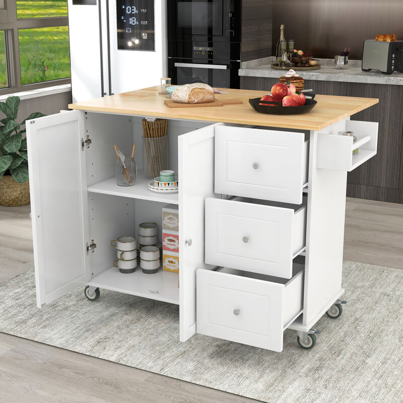 ELEMENT ACE Rolling Mobile Kitchen Island with Drop Leaf Breakfast Bar, Storage Cabinet, and Solid Wood Top image number 4
