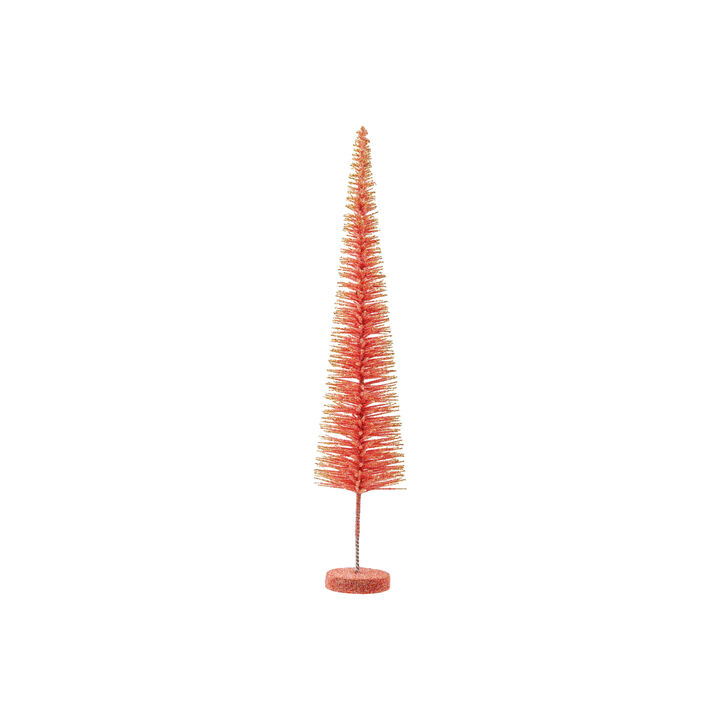 Pink & Gold Glitter Flocked Bottle Brush Tree