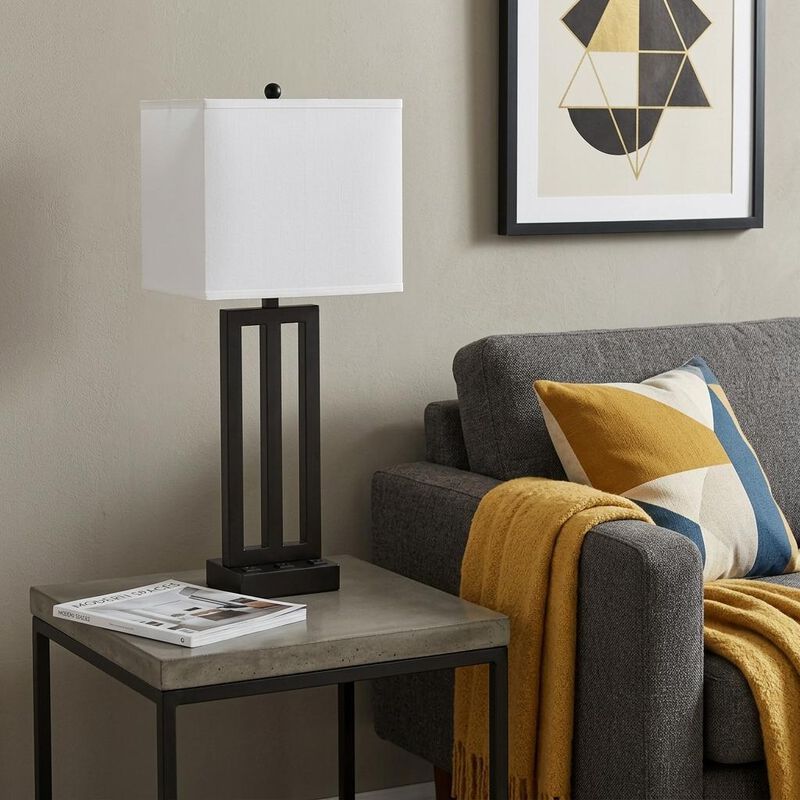 HomeRoots 30" Black Metal USB Table Lamp With White Shade image number 1