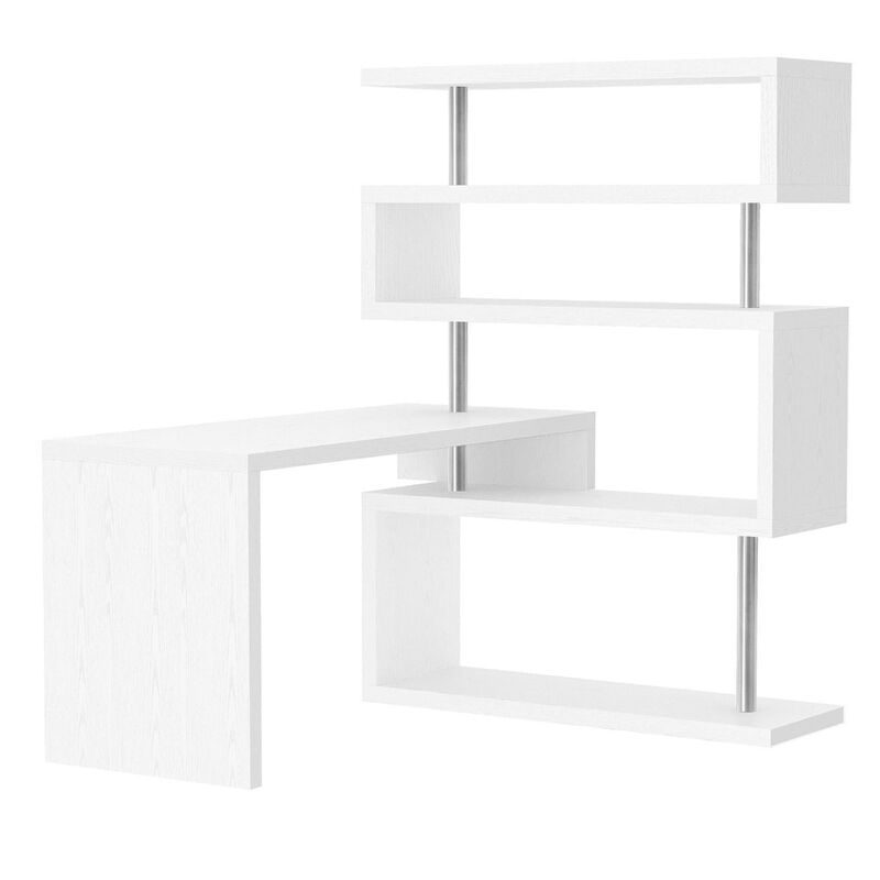 5 Tier L-Shaped Desk Versatile Office Desk with MDF, Display Shelves and Stainless Steel, 360Â° Rotating Design, L-Shaped Computer Desk, White