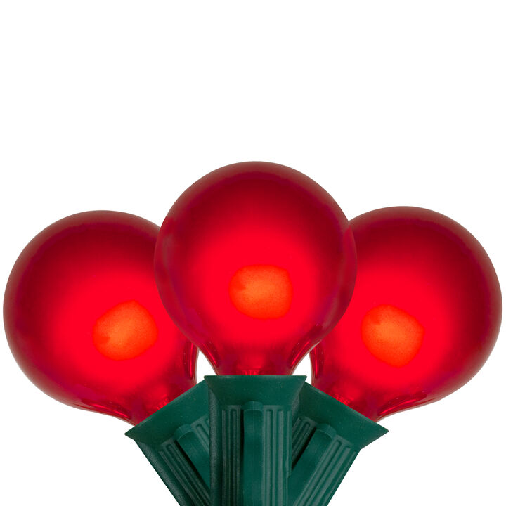 Set of 15 Red Satin G50 Globe Christmas Lights - Green Wire