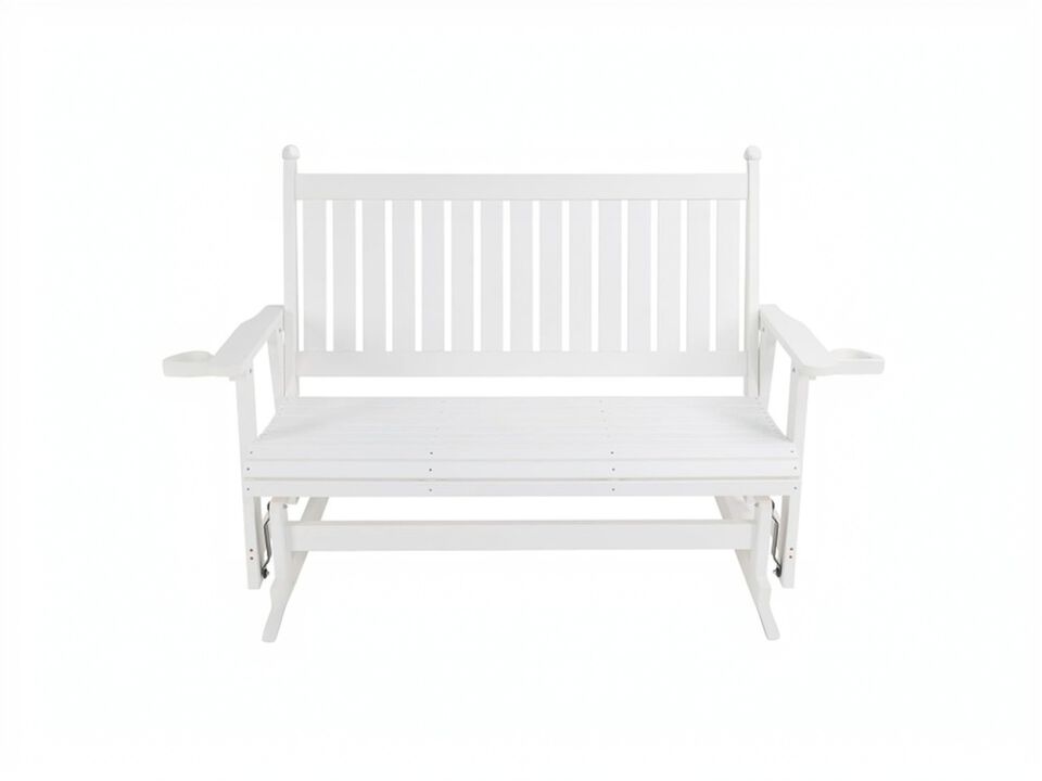 Outdoor HIPS Patio Glider Bench with Cup Holders, All-Weather Resistant, High Backrest and Deep Contoured Seat, Heavy Duty 900 LB for Porch, Garden (3-Seat)