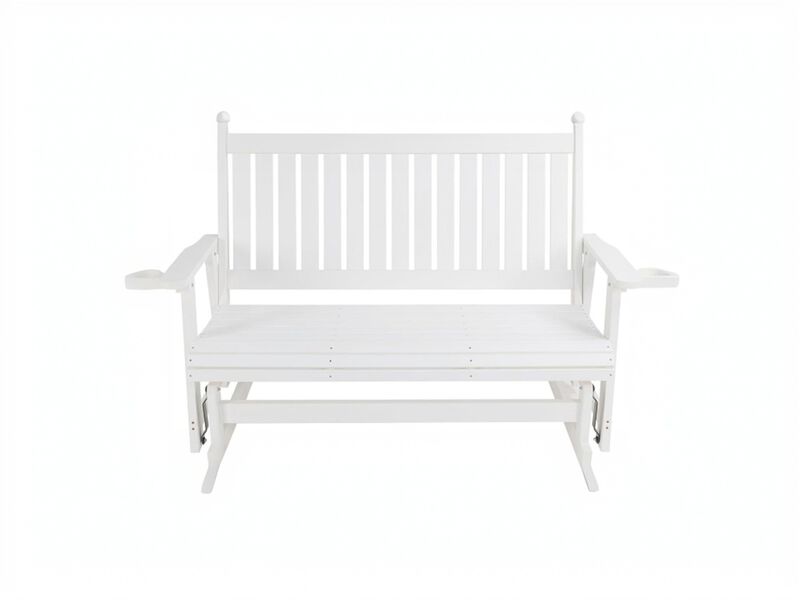 Outdoor HIPS Patio Glider Bench with Cup Holders, All-Weather Resistant, High Backrest and Deep Contoured Seat, Heavy Duty 900 LB for Porch, Garden (3-Seat) image number 0