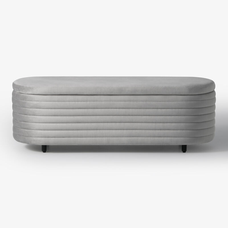 WestinTrends 54" Wide Mid-Century Modern Upholstered Velvet Tufted Oval Storage Ottoman Bench