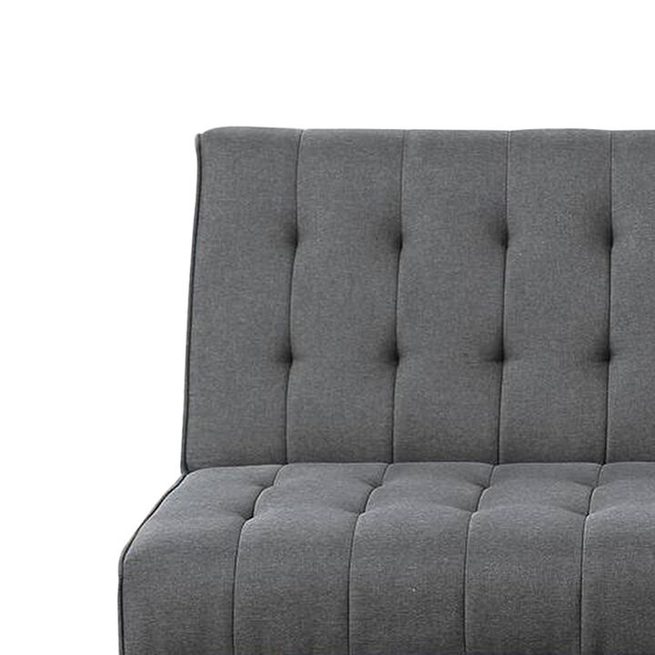 Ara 71 Inch Adjustable Futon Sofa Bed, Plush Cushioning, Tapered Legs, Gray - Benzara