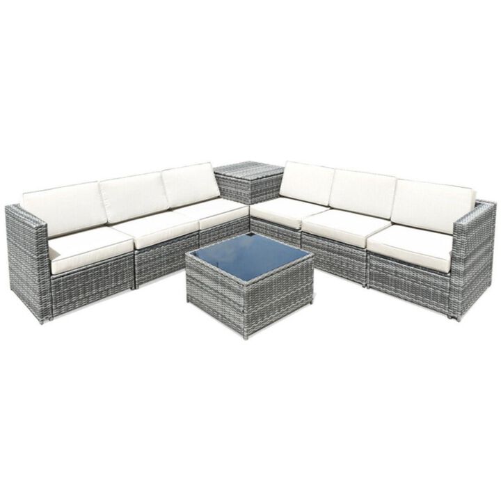 Hivvago 8 Pieces Wicker Sofa Rattan Dining Set Patio Furniture with Storage Table