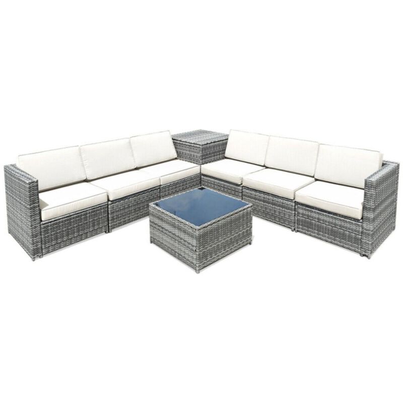 Hivvago 8 Pieces Wicker Sofa Rattan Dining Set Patio Furniture with Storage Table