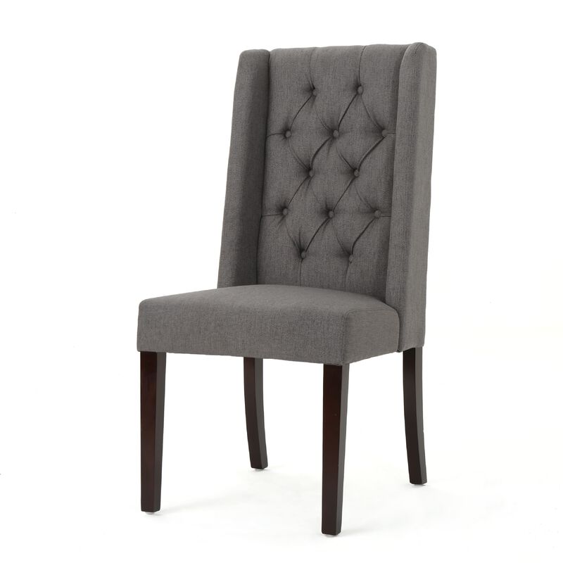 Nathan Dining Chair Set of 2, Dark Brown Wood, Tufted Wingback image number 3