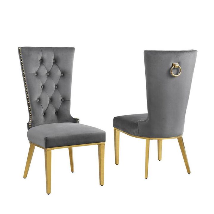 Dark Gray velvet side chair with gold stainless steel base - Set of 2