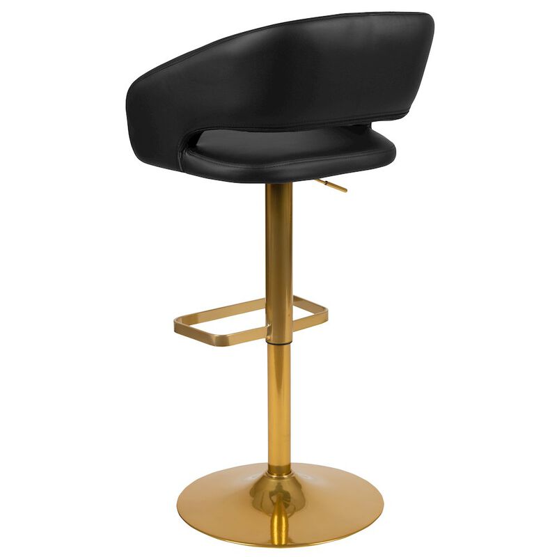 Flash Furniture Black Vinyl Adjustable Height Barstool with Rounded Mid-Back and Gold Base image number 3