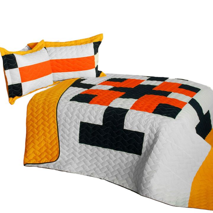 Vermicelli Quilted Geometric Quilt Set Tetris C Style for Full Beds