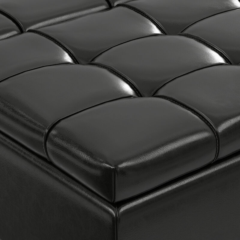 Laura 36 inch Wide Transitional Square Mid&nbsp;Century&nbsp;Lift Top Storage Ottoman in Midnight Black Vegan Faux Leather, Assembled image number 8