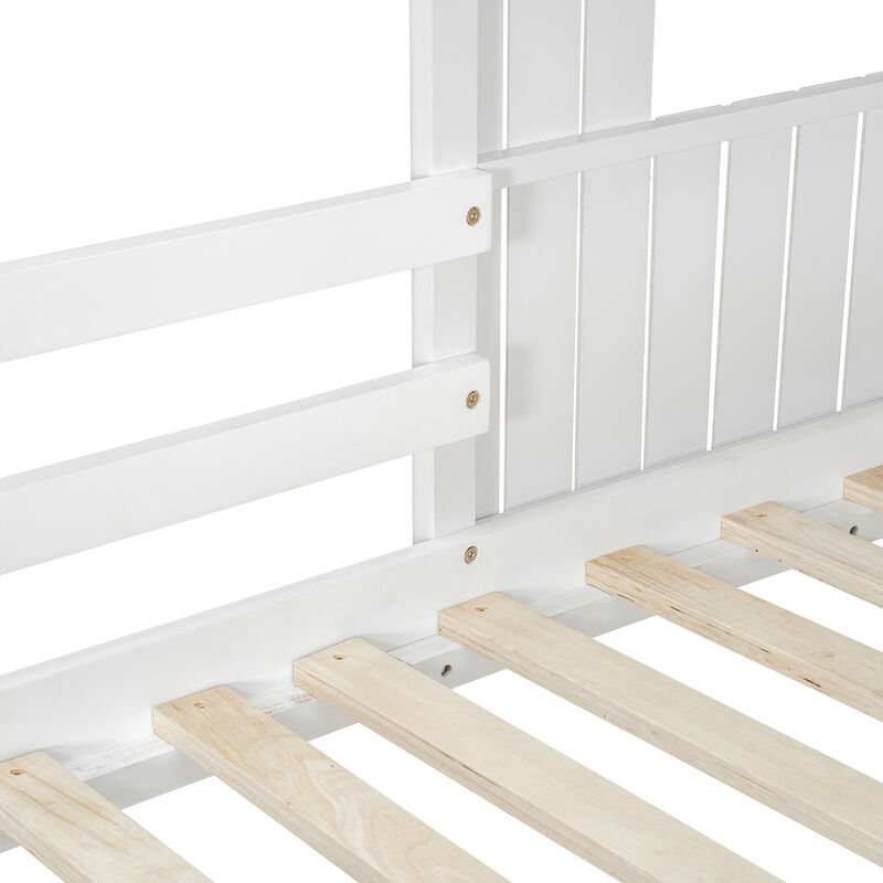 Merax Wooden Twin Over Full Bunk Bed with Playhouse Design