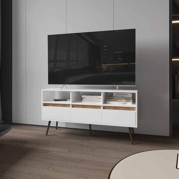 Shickshinny Tv Stand ,Living Room, White/Light Oak