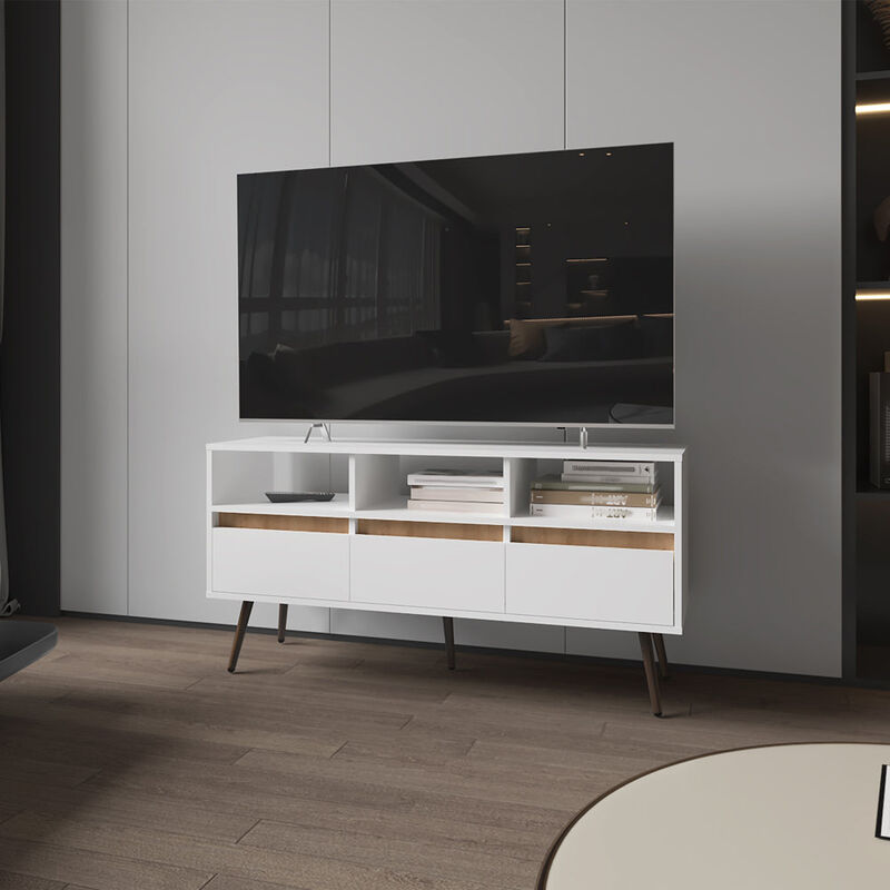 Shickshinny Tv Stand ,Living Room, White/Light Oak