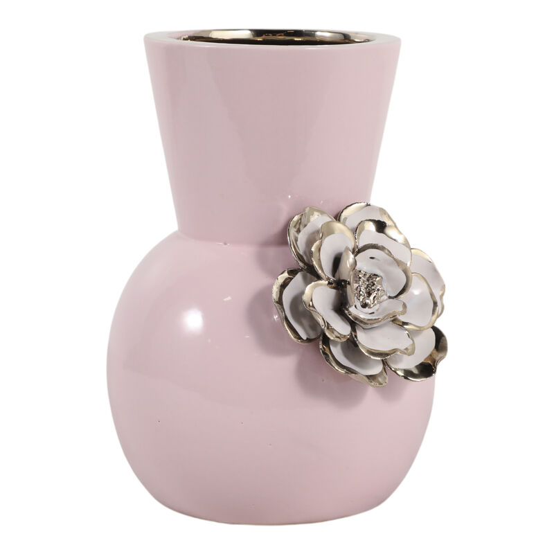 9x7" Flower Applique Vase, Blush/white image number 2