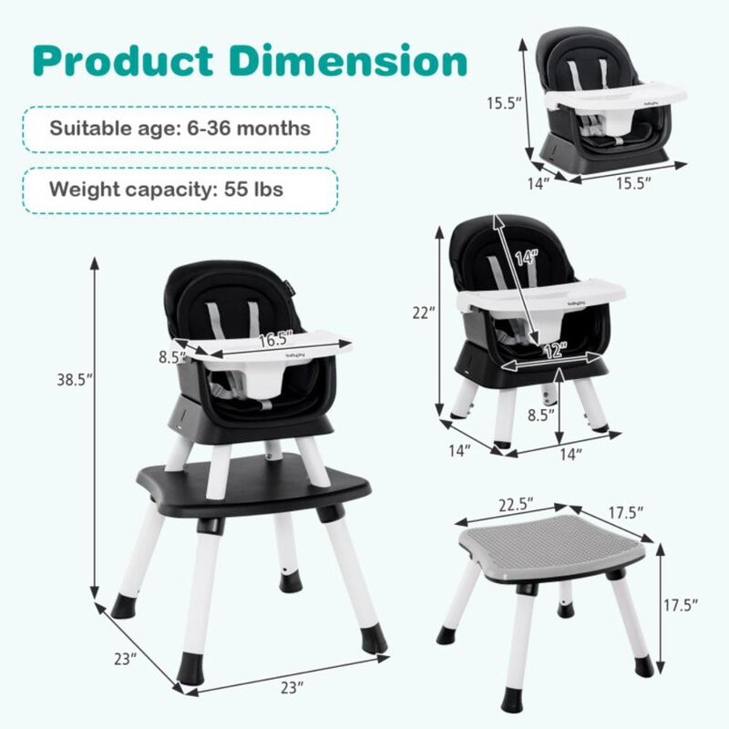 Hivvago 6-in-1 Convertible Baby High Chair with Adjustable Removable Tray