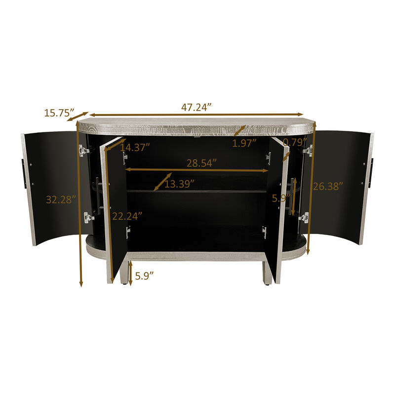 TATEUS Contemporary Curved Sideboard 47.2 Inch, 4 Doors Adjustable Shelves Wooden Console Coffee Bar Multi-Room image number 3