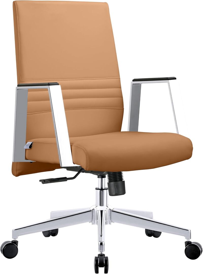 LeisureMod Aleen Mid-Century Modern Office Chair in Upholstered Leather and Iron Frame with Swivel and Tilt