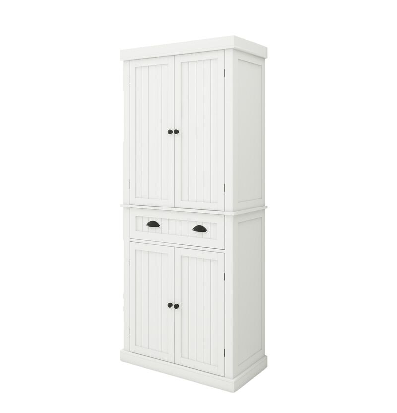 White Wood 29.92 in. Pantry Cabinet with Doors and Drawers，Adjustable Shelves