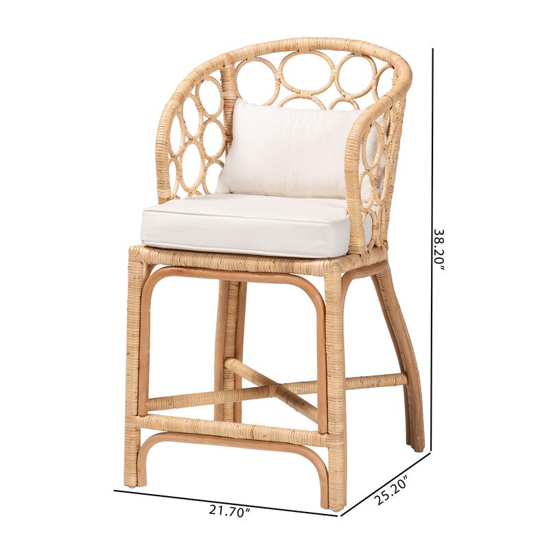 bali & pari Prisca Natural Rattan Counter Stool with Bubble Frame - Handwoven Wicker Accent Stool with Round Back and Removable Cushions for Kitchen Island or Lounge image number 7