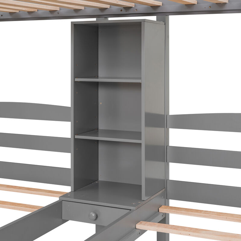 Whisen Twin over Twin Bunk Bed with Drawers, Slide & Shelves, Solid Pine for Kids Bedroom image number 8