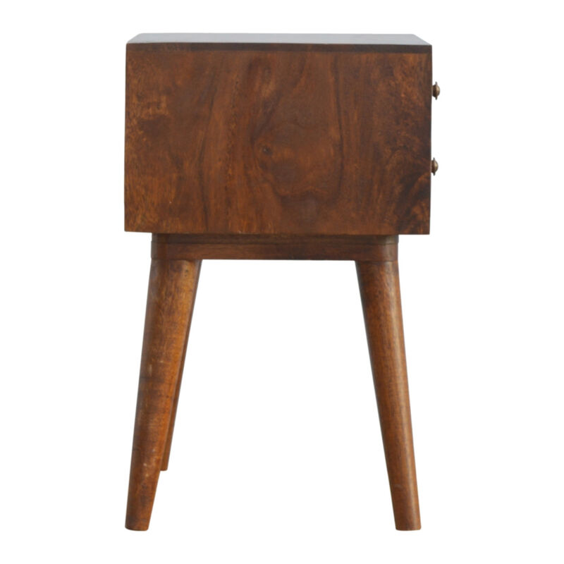 HomeRoots 22" Chestnut Solid Wood Geometric Brass Inlay Two Drawer Nightstand image number 2