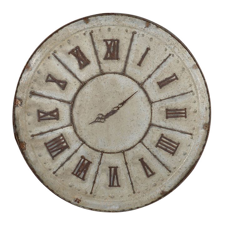 Vas 30 Inch Round Clock, Classic Vintage Style, Matted Bronze Tin Tone - Benzara