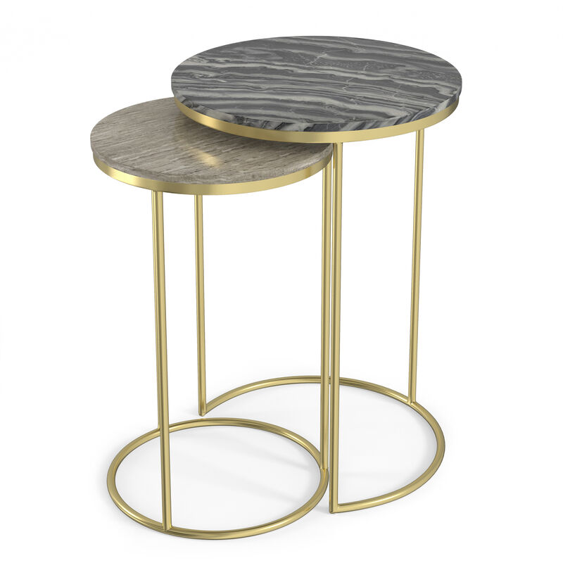 Ashley Modern Contemporary 16 inch Wide Metal 2 Pc Nesting Table in Gold , Fully Assembled