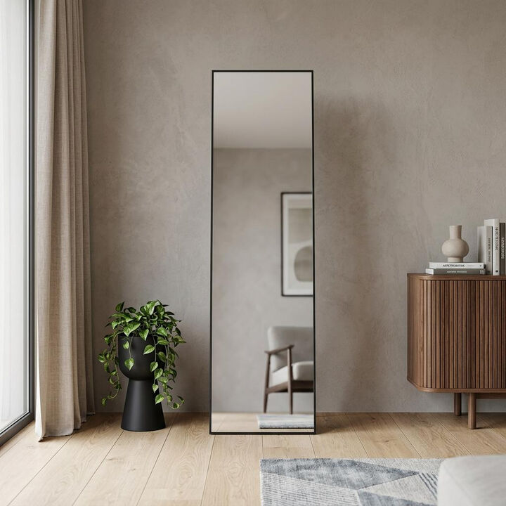 HomeRoots 55" Black Aluminum Freestanding And Wall Mounted Framed Full Length Mirror