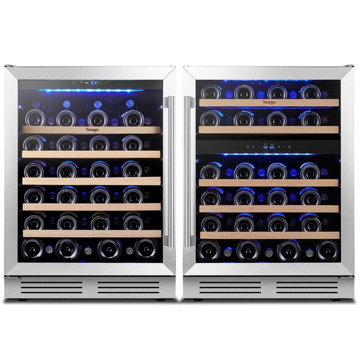 48 inch Wine Refrigerator cooler, Two 24'' Dual Zone Wine Cooler Fridge, Hold 98 Standard 750ml Wine Bottles Built-in