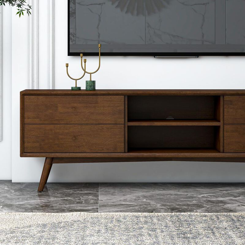 Ashcroft Furniture Co Caroline Mid Century Modern Style Walnut TV Stand up to 72 image number 2