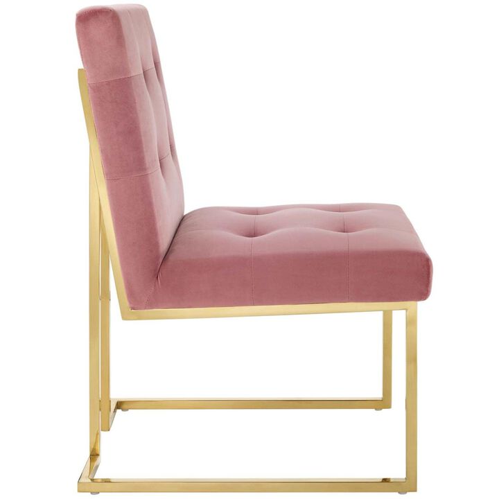 Modway Privy Performance Velvet Gold Stainless Steel Dining Chair in Gold Dusty Rose