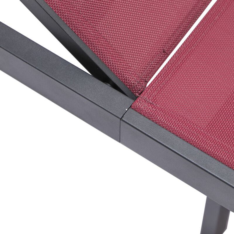 LeisureMod Marlin Modern Aluminum Outdoor Patio Chaise Lounge Chair in Black Frame Set of 2 with Square Fire Pit Side Table