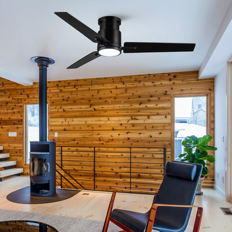 52 Inch Matte White Ceiling Fan with LED Light, Antique Walnut ABS Blades Indoor Ceiling Fan image number 2