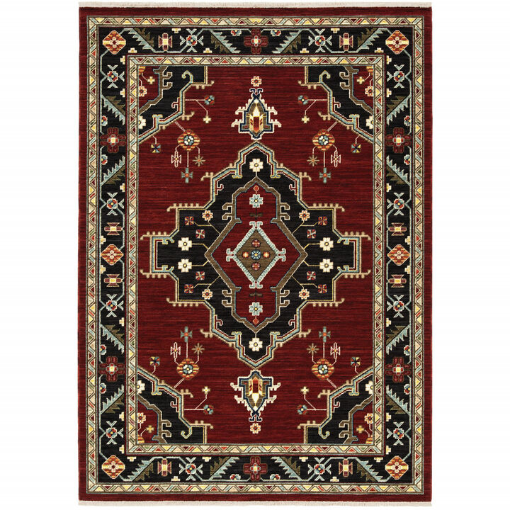 5 x 8 Red and Black Oriental Power Loom Area Rug