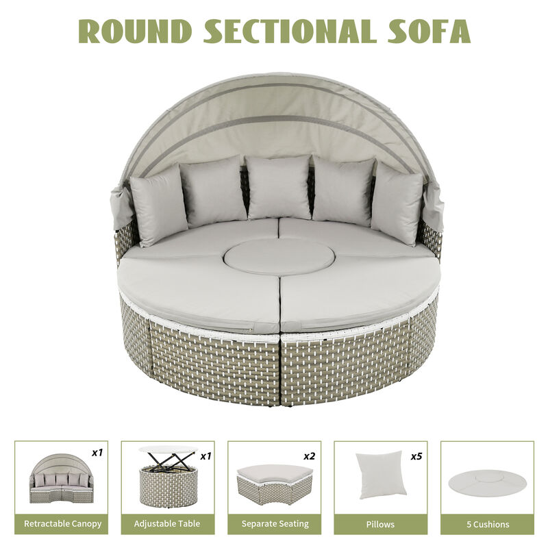 Merax Luxury Round Outdoor Sectional Sofa Set Rattan Daybed