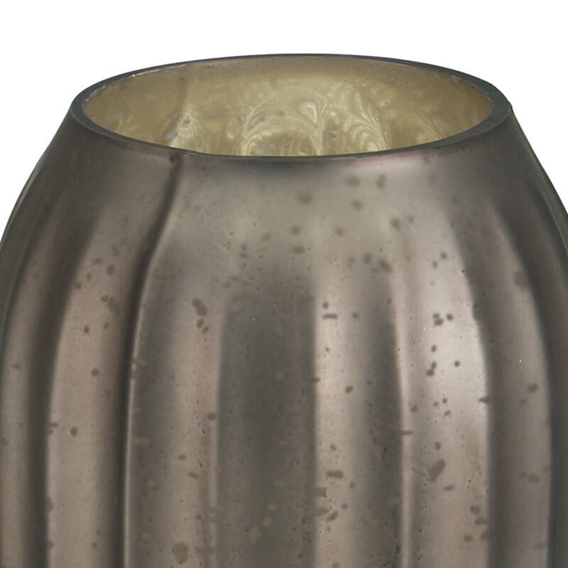 Cali 18 Inch Flower Vase, Round Base, Ribbed Fluted Brown Mercury Glass - Benzara